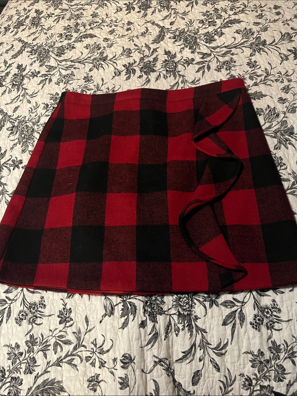 J. Crew Red and Black Buffalo Plaid Ruffle Mini Skirt
